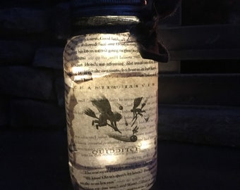 Mason Jar Lamp Lantern Night Light Wizard Witch Handmade Up Cycled