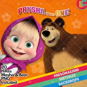 Masha & Bear Theme Personalized Birthday Backdrop