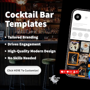 Bar social media 30 Templates editable Canva templates cocktail bar instagram posts