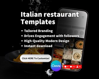 Instagram Post Templates for Italian Restaurant Social Media Marketing Canva Editable Food Business Bundle modern design branding kit