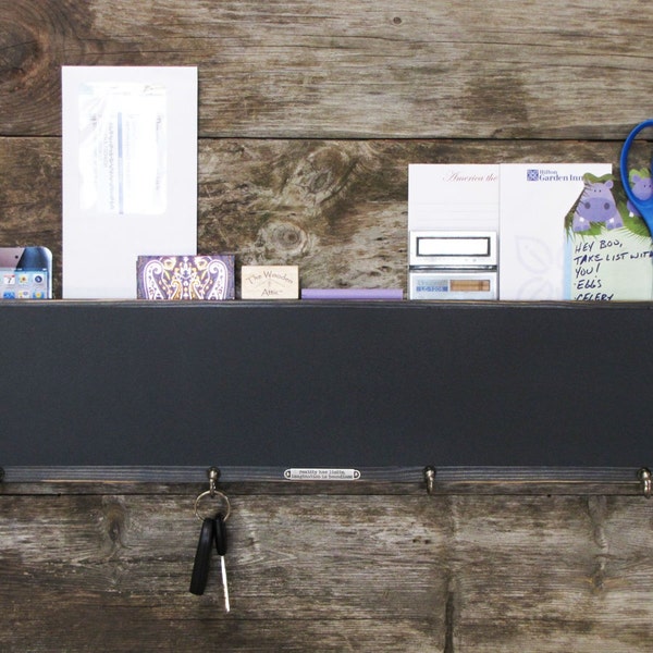 Chunky Chalkboard Key Rack Storage and Message Center in Francesca Black