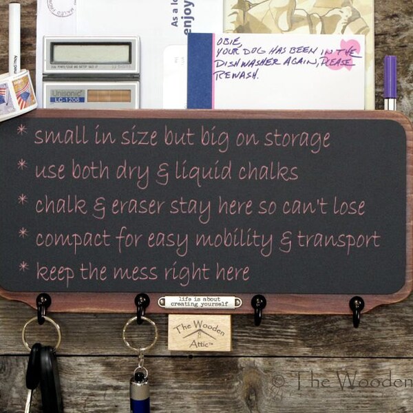 Shabby Red Chalkboard Key Rack Organizer and Message Center in Kiln Red, Shabby Chic