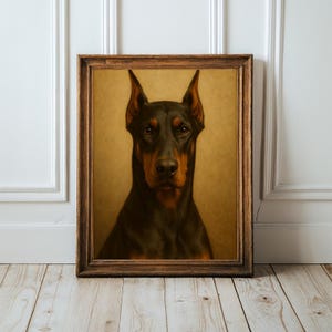 Doberman Wall Art Print, Vintage Dog Portrait, Doberman Poster,  Pet Lover Gift, Rustic Dog Art, Nursery Wall Art, Doberman