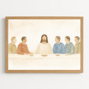 Last Supper Wall Art | Christian Watercolor Print | Modern Religious Decor | Jesus Art | Printable Dining Room Digital Download