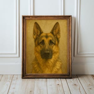 German Shepherd Wall Art Print, Vintage Dog Portrait, German Shepherd Decor,  Pet Lover Gift, Rustic Dog Art, Nursery Wall Art
