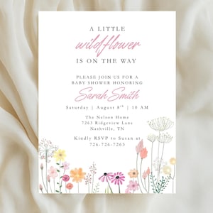 Uitnodiging babyshower wilde bloemen | Bewerkbare canvassjabloon | Gebloemde babyshoweruitnodiging | Er komt een kleine wilde bloem aan | Afdrukbare baby