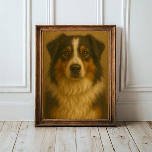Australian Shepherd Wall Art Print, Vintage Dog Portrait, Australian Shepherd Decor,  Pet Lover Gift, Rustic Dog Art, Digital Print