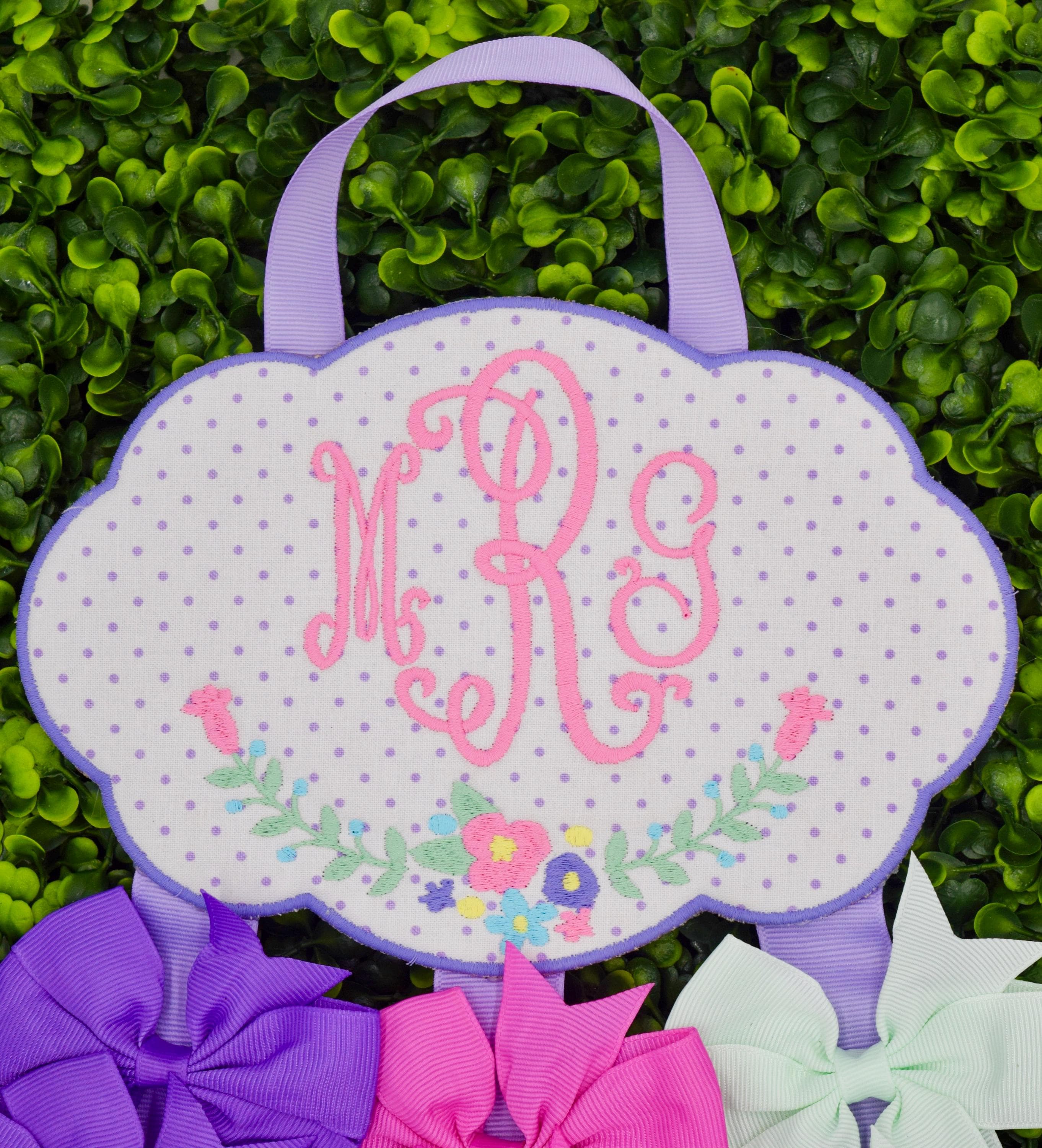 Personalized Monogram Bow Holder: Embroidered Floral Nursery Decor - Etsy