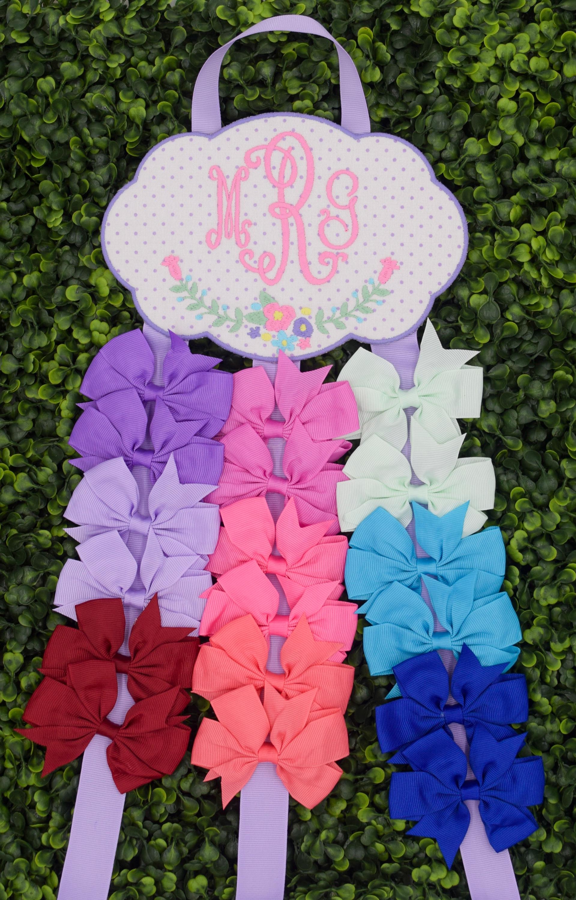 Personalized Monogram Bow Holder: Embroidered Floral Nursery Decor - Etsy