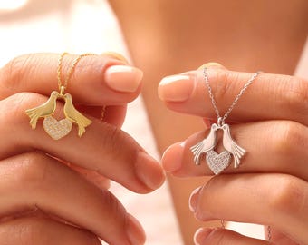 Dove Heart Pendant Necklace, Love Bird Jewelry, Elegant Romantic Gift For Her, Symbol Of Peace & Love, Dainty Romantic Pendant, Gift For Her