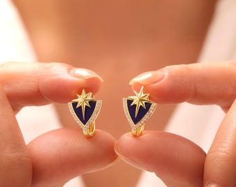 Dainty Colorful North Star Earrings, Celestial Gift Jewelry For Her, Handmade North Star Earrings, Colorful Sparkling Star Jewelry, Her Gift