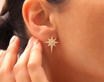 North Star Zircon Earrings, Symbol Of Guidance And Hope, Dainty Celestial Jewelry Gift, Elegant North Star Earrings, Delicate Gift For Her