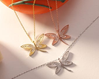 Elegant Zircon Dragonfly Charm Necklace, Renewal And Wisdom Gift, Symbolic Jewelry For Her, Meaningful Change Jewelry, Elegant Gift For Her