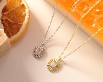 Baguette CZ Necklace, Elegant Cubic Zirconia Pendant, Dainty Minimal Jewelry, Timeless Jewelry Gift, Elegant Gemstone Pendant, Gift For Her