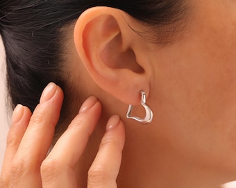Heart Earrings, Dainty Minimalist Love Jewelry Gift For Her, Romantic Everyday Jewelry, Minimalist Love Symbol Earrings, Unique Gift For Her