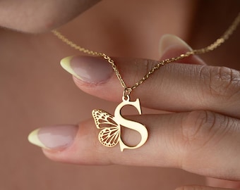 Personalized Initial Butterfly Necklace • Dainty Letter Charm • Elegant Minimal Jewelry Gift