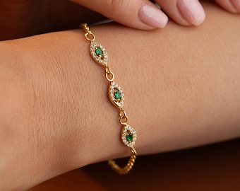 Emerald Teardrop Bracelet • May Birthstone Jewelry • Green Gemstone Charm • Meaningful Gift for Women