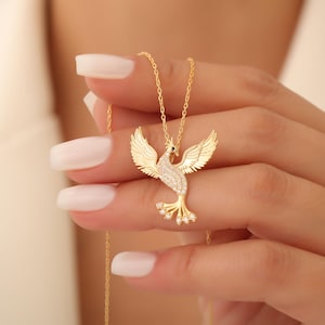 Sterling Silver Phoenix Necklace, Gold Firebird Pendant, Rebirth Symbol