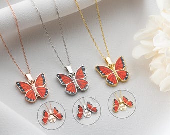 Personalized Colored Butterfly Necklace With Hidden Names, Elegant Pendant With Secret Message