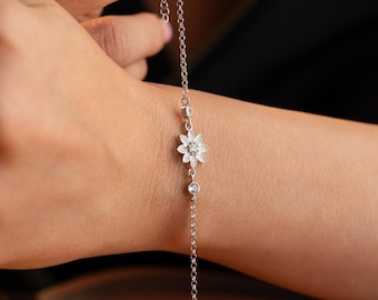 White Lotus Bracelet • Gemstone Flower Elegant Spiritual Meaningful Mother Gift • Minimalist Meditation Jewelry