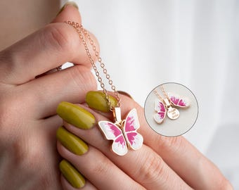 Transformation Pink Butterfly Necklace With Hidden Names, Custom Secret Message Locket, Meaningful Gift For Womens