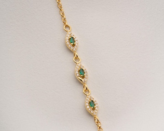 Emerald Teardrop Bracelet • May Birthstone Jewelry • Green Gemstone Charm • Meaningful Gift for Women