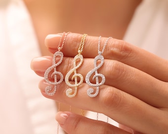 Treble Clef Necklace, Musician Gift Jewelry, Music Note Pendant, Music Lover Necklace, Music Teacher Gift, Treble Clef Gift For Music Lovers