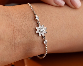 White Lotus Bracelet • Gemstone Flower Elegant Spiritual Meaningful Mother Gift • Minimalist Meditation Jewelry