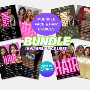 Editable Hair Salon Flyer Bundle: 16 Canva Templates (Digital Download)