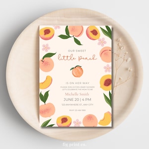A Sweet Little Peach Baby Shower Invitation Peach Babyshower Invite Printable Editable Template One Sweet Peach Minimalist Boho Cute Neutral