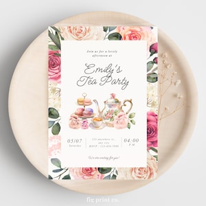 Floral Tea Party Invitation: Elegant Garden Birthday Party Invite, Editable Canva Template (Digital Download)