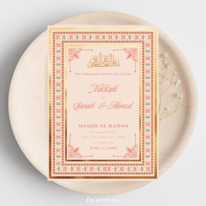 Elegant Pink and Gold Nikkah Invitation Template: Islamic Wedding (Digital Download, Canva Editable)
