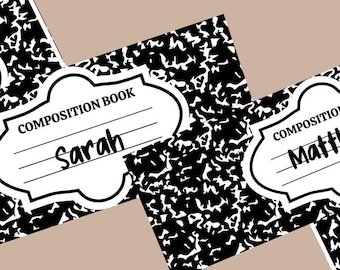 Blank Composition Book Name Tags, Digital Download