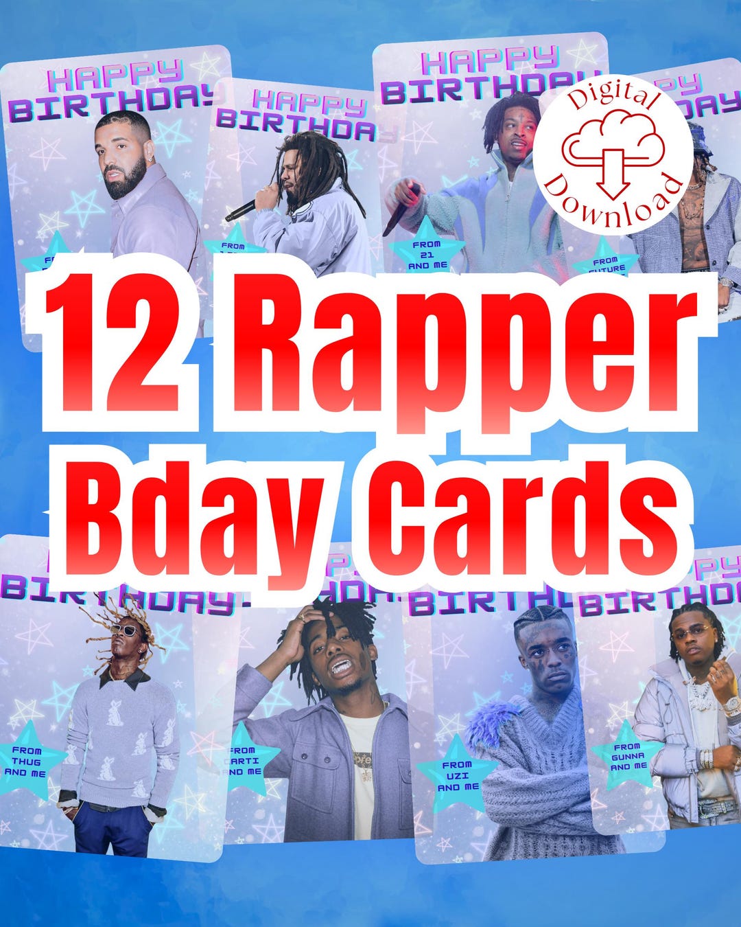 Rapper Birthday Card Bundle, Hip Hop Music Theme (digital Download) - Etsy