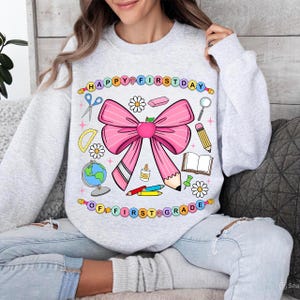 Happy First Day of 1st Grade Coquette Bow Bracelet Png, Preppy Back To School Png, First Day Of School, Coquette Teacher , Hello School