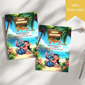 Lilo And Stitch Birthday Invite, Stitch Birthday Invitation, Stitch Birthday Party Invitation Template, Stitch Birthday Girl, Canva Editable