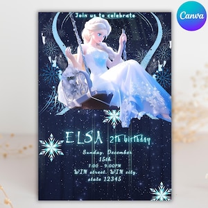 Frozen Elsa 2rd Birthday Invitation Frozen Invitation Princess Elsa Anna Party Invitation Girl Frozen Birthday Invite Theme EDITABLE Digital