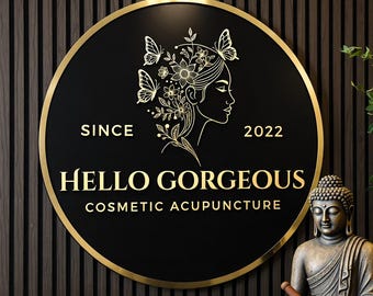 Custom Acrylic Salon Logo Sign, Metal Backing, Beauty Studio Decor