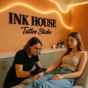 Custom Tattoo Studio Wall Sign | Personalized Business Name Sign for Tattoo Parlors | Modern 3D Acrylic Tattoo Wall Decor for Artists