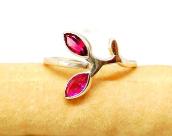 Leaf Birthstone Ring, Marquise 8x4mm Stone, Nature Inspired Sterling Silver Ring, Made to Order, Custom Birthstone Jewelry Gift