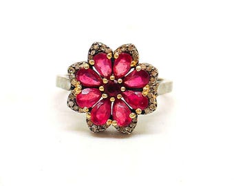 Birthstone Flower Ring Sterling Silver Floral Cluster Ring | Handmade Statement Ring Gift