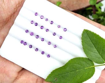 Amethyst Faceted Gemstones 2-4mm Round Cut Purple Stones