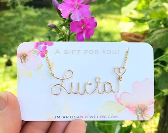 Personalized Name Necklace- Cursive Name Necklace- Wire Word Necklace- Bridesmaid gifts- Personalized name jewelry