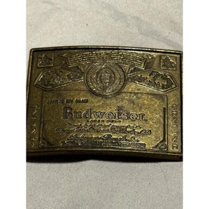 Vintage 1970’s Budweiser Label Brass Belt Buckle Anheuser Busch Beer