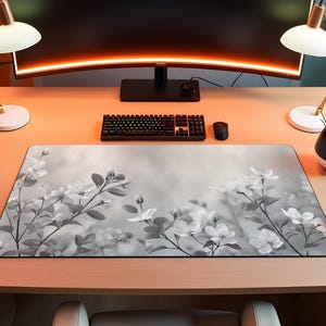 Silver Whisper Desk Mat - Cozy Workspace Decor from the Spring Flowers Collection 45