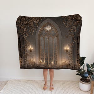 Scholars Window Sherpa Fleece Blanket - Cozy Blanket Decor from the Dark Academia Collection 02
