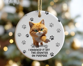 Funny Cat Christmas Ornament: "I Knocked It Off", Sarcastic Holiday Decor