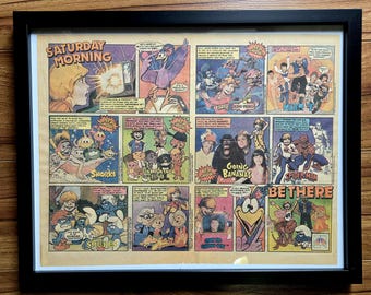 Vintage 1984 Saturday Morning Cartoons for NBC Genuine Print in Frame 9/10 (Smurfs, Mister T, Snorks, Alvin & the Chimpmunks) lost media