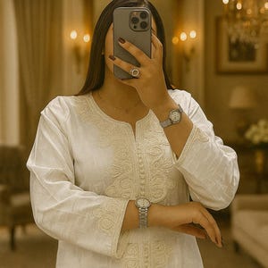 White Embroidered Moroccan Kaftan: Handmade Bridal Abaya Gown