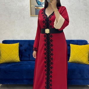 Moroccan Embroidered Caftan: Purple Luxury Abaya, Modest Party Dress